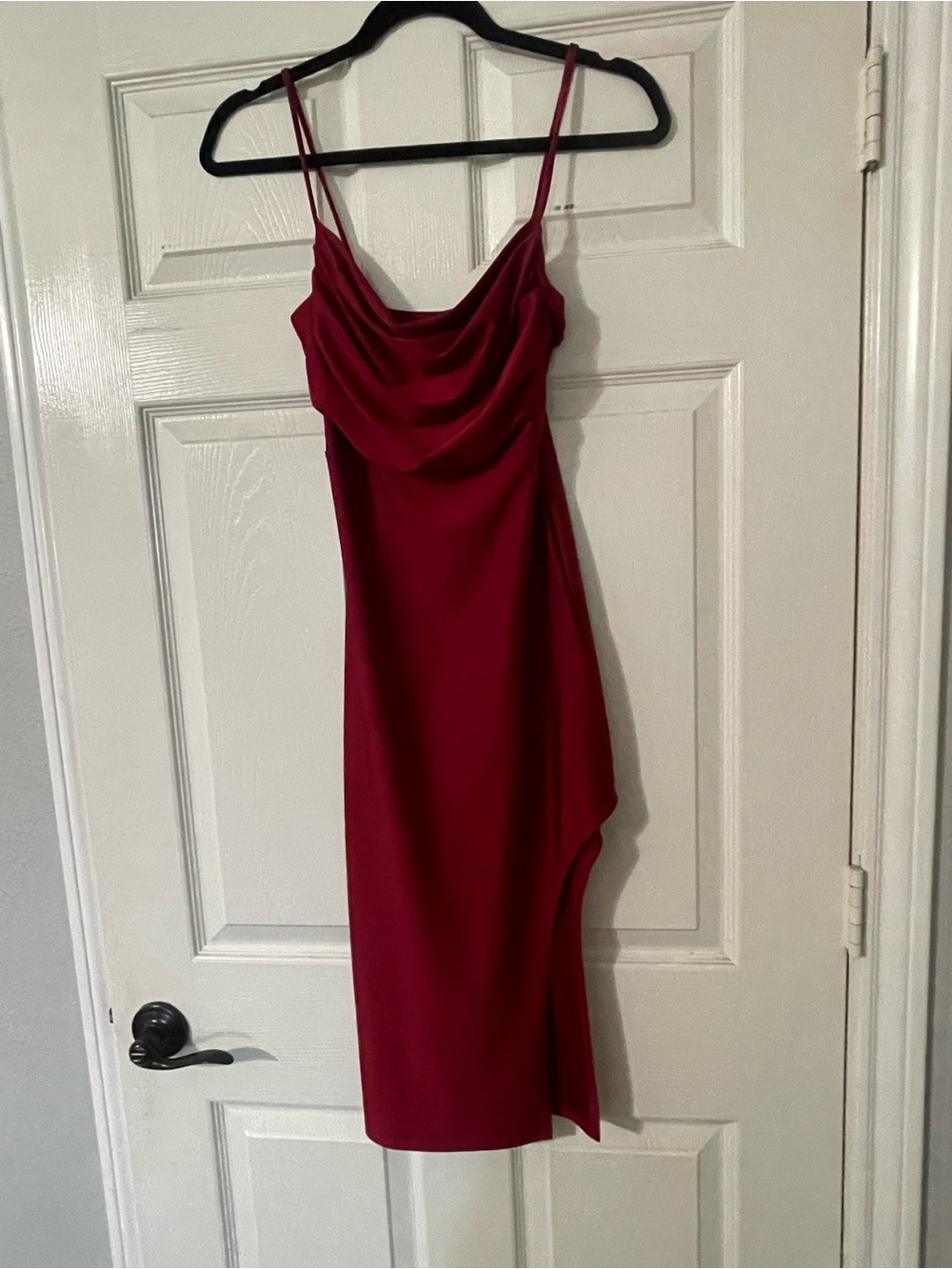 Windsor Burgundy Asymmetrical Cowl Midi Dress